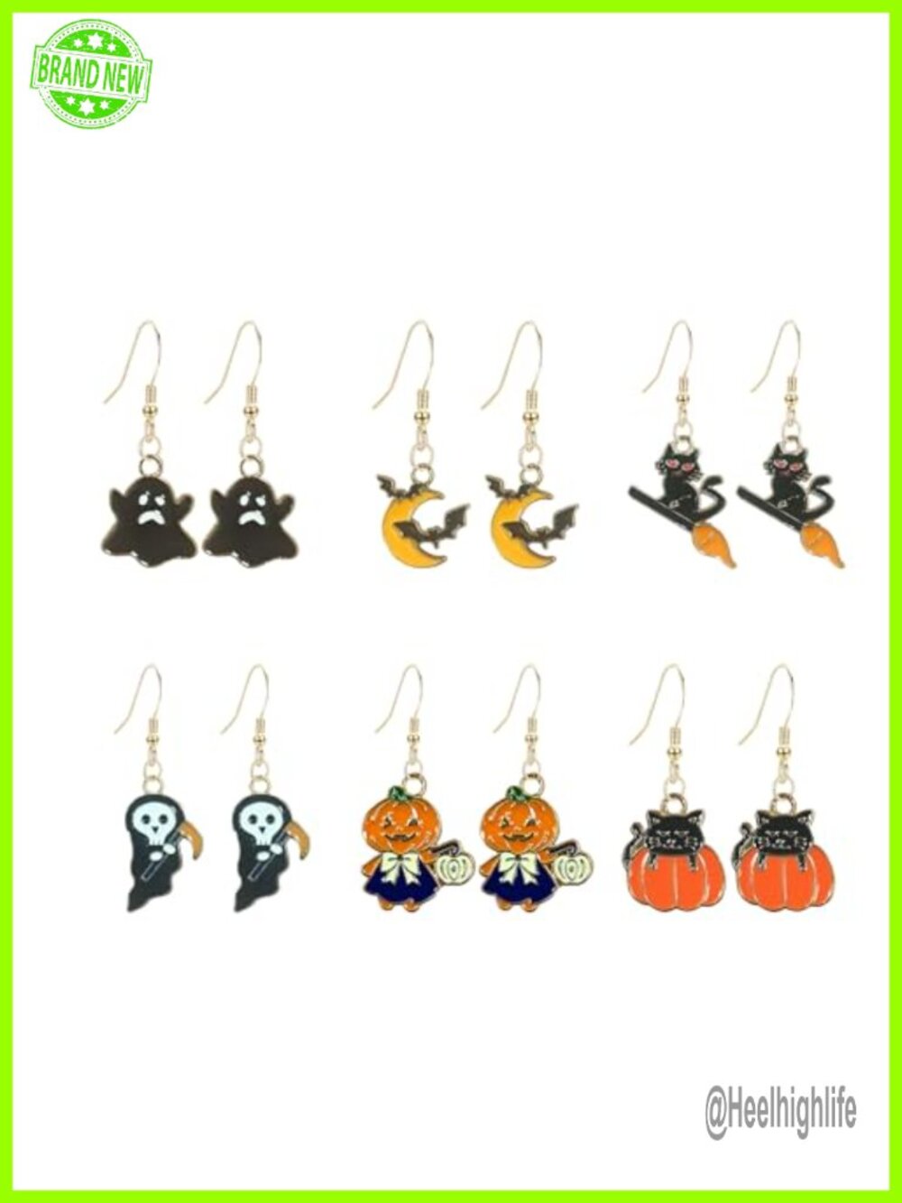 Halloween Dangle Earrings Bat Witch Cat Pumpkin Skull Metal Jewelry Set